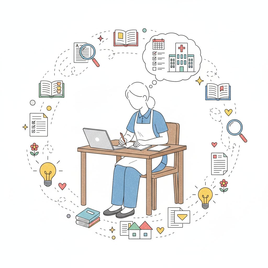 勉強する介護士