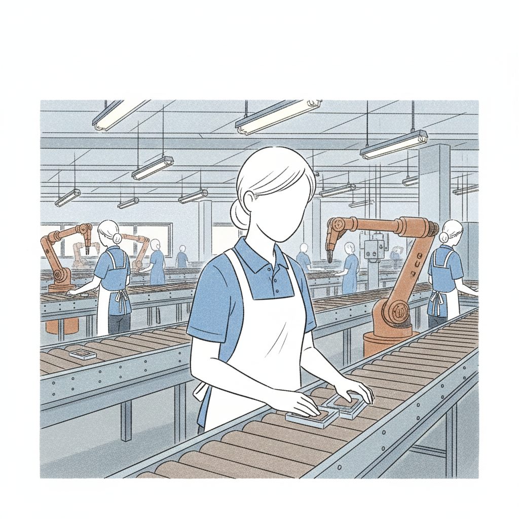 工場で作業する介護士