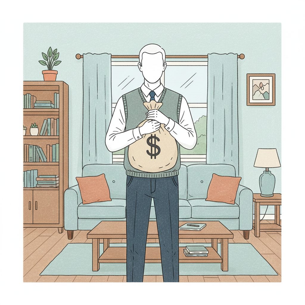 お金を大事に抱える上司