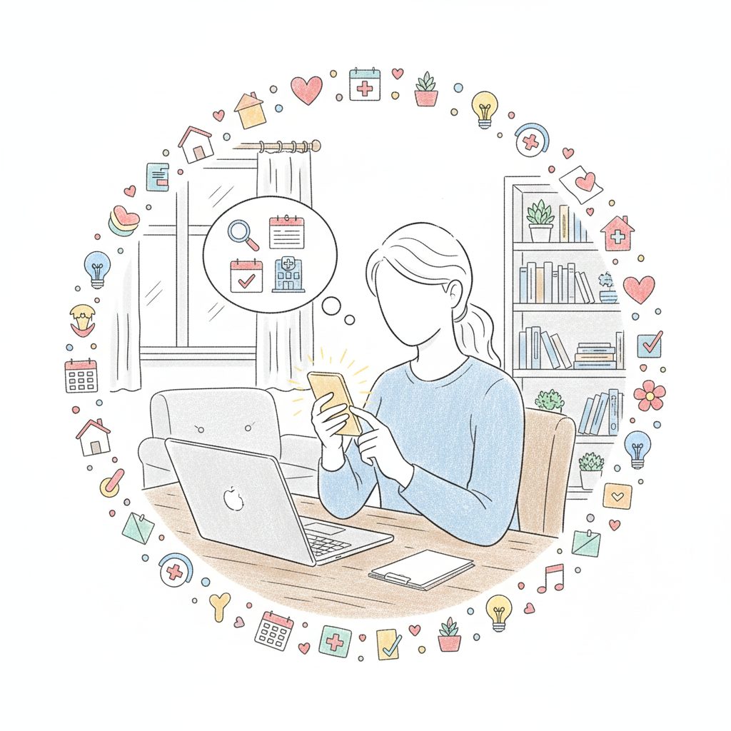 調べ物する介護士