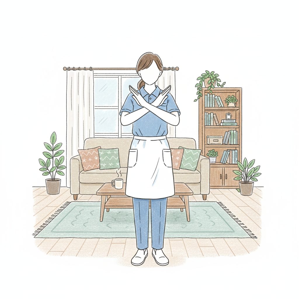 両手で❌を作る介護士