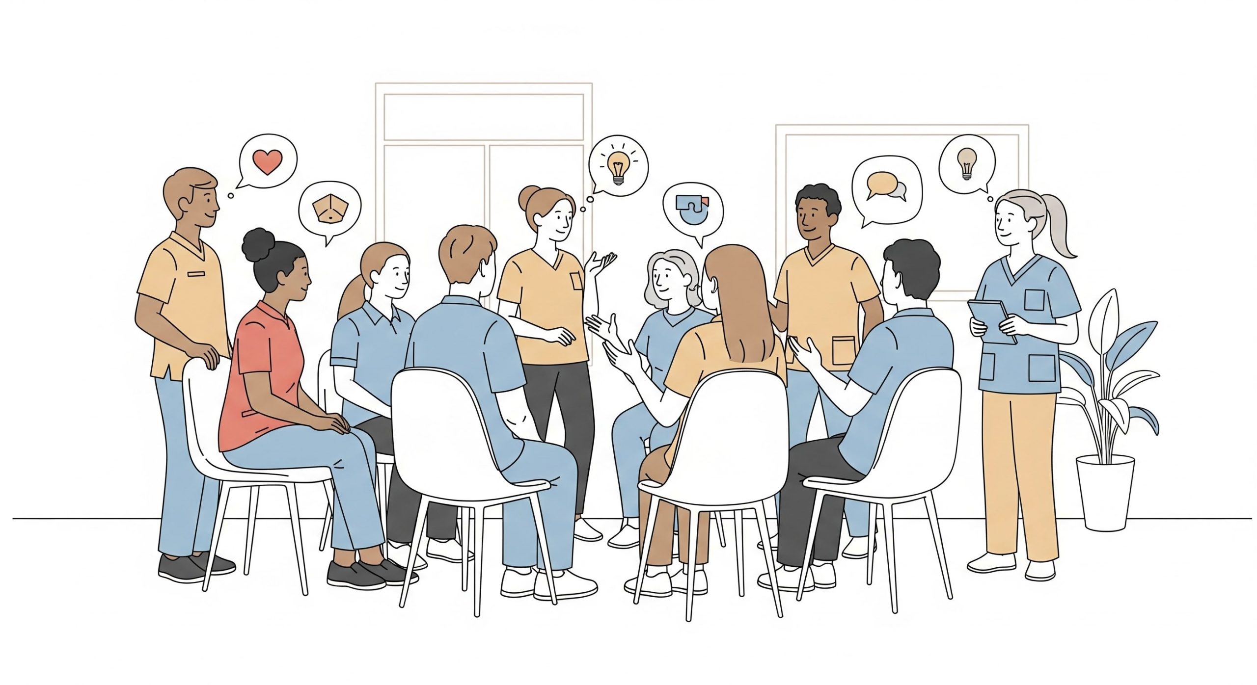 新人同士話している介護士