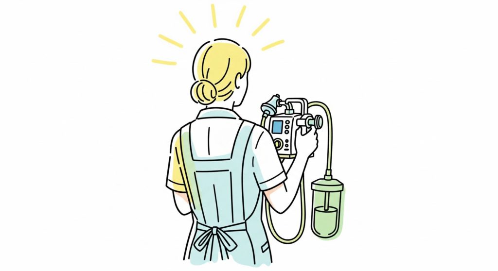 吸引機を持っている介護士