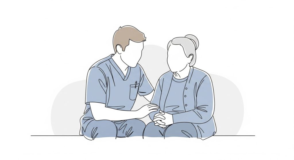 コミュニケーションを取る介護士