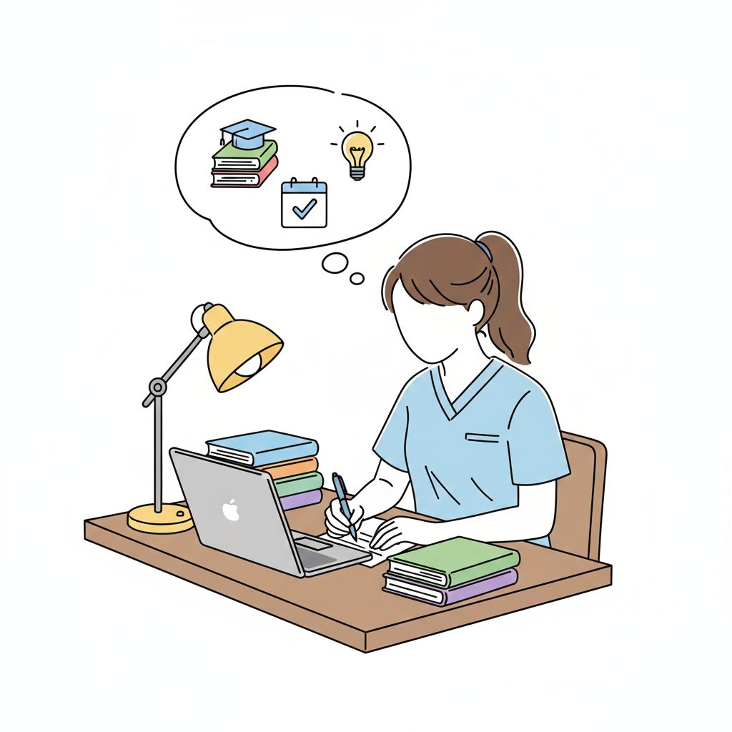 勉強する介護士