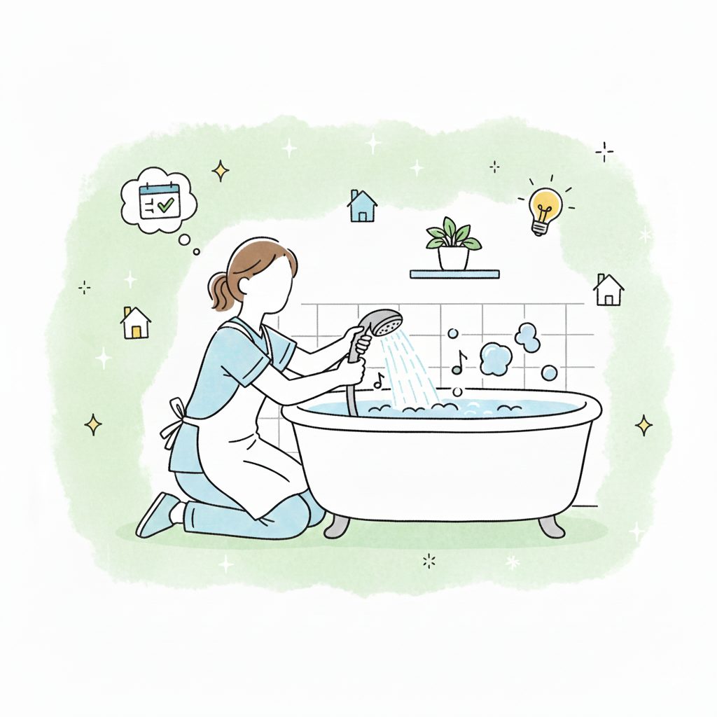 お風呂を溜めている介護士