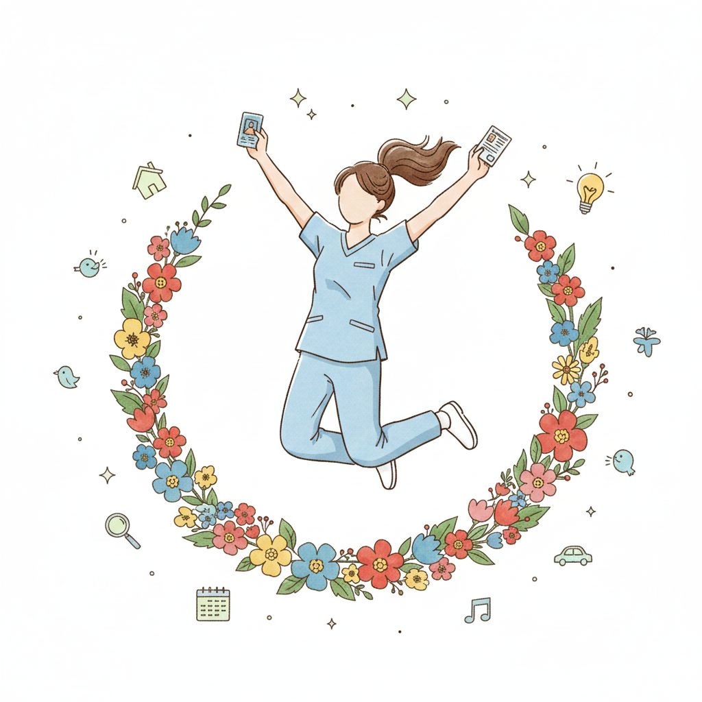 免許を取って喜ぶ介護士