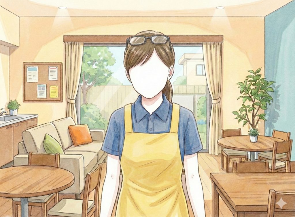 眼鏡を頭にかける介護士