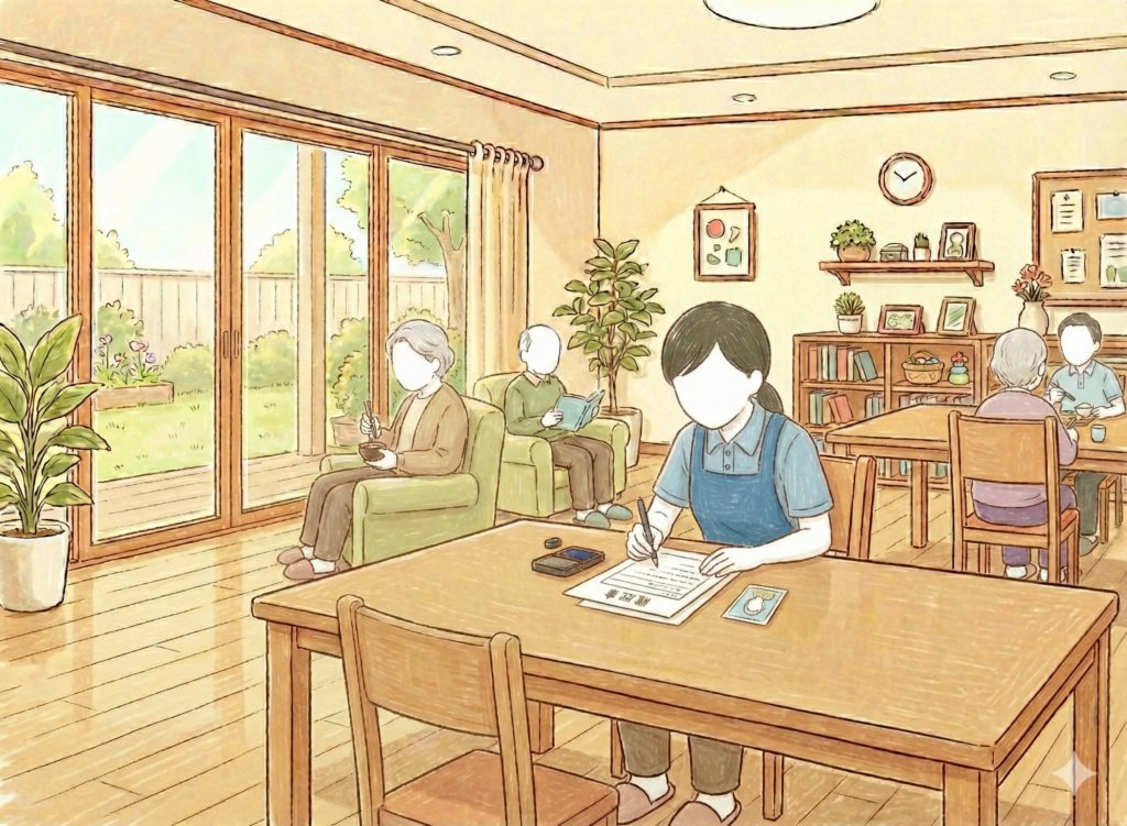 履歴書を書く介護士