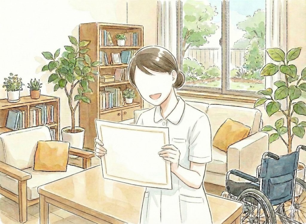 資格賞をとって嬉しそうな介護士