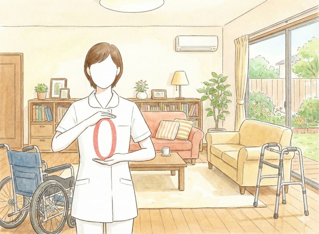 手で0を作る介護士