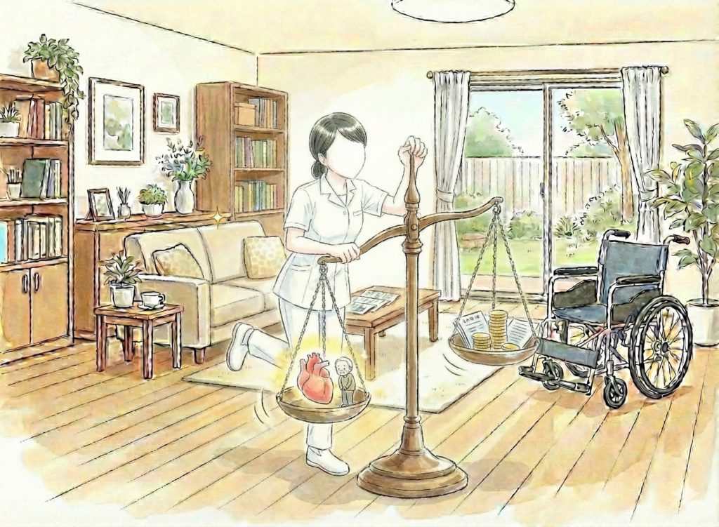 天秤を揺らす介護士