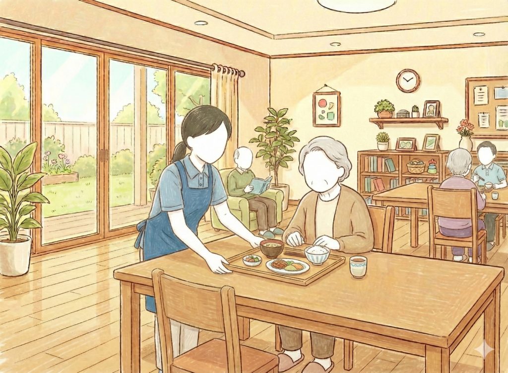 配膳する介護士