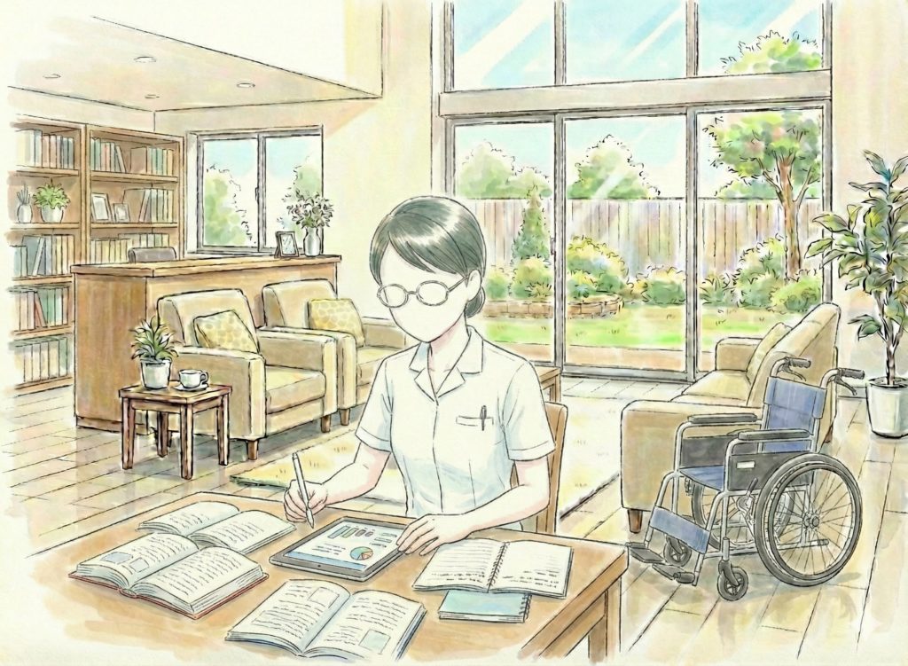 情報を収集する介護士