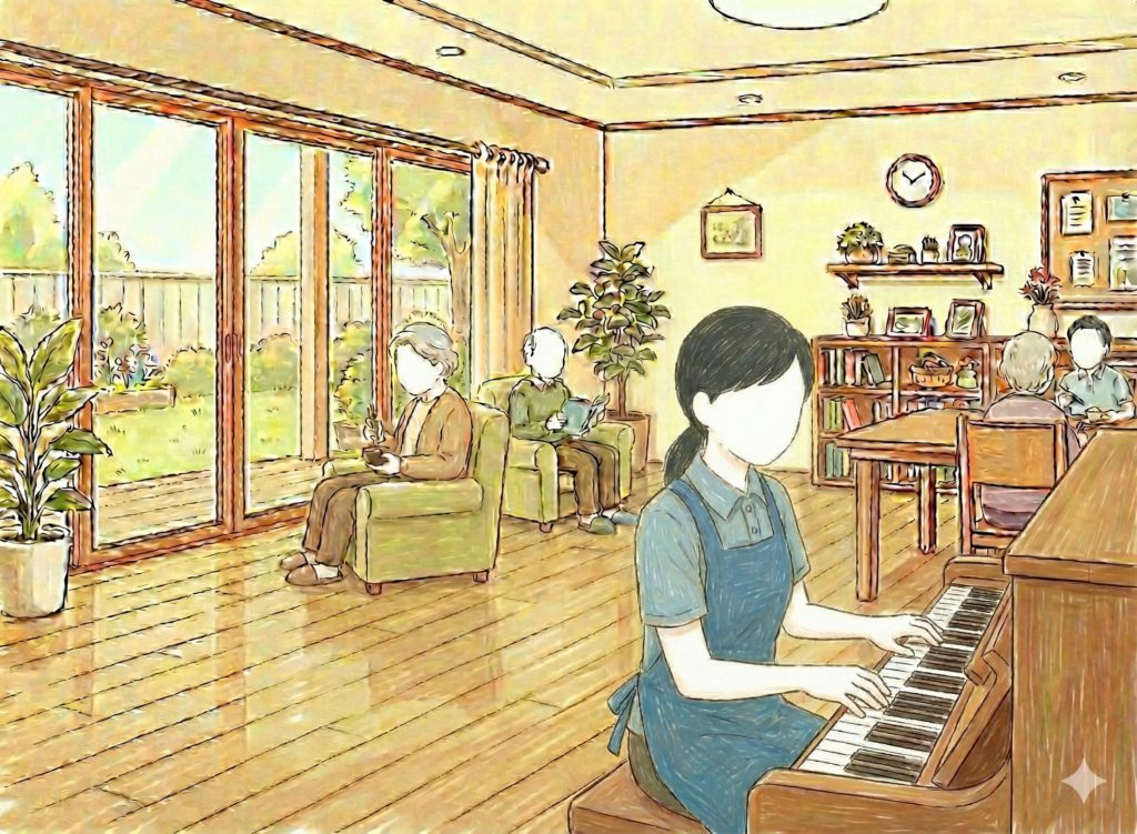 ピアノを弾く介護士