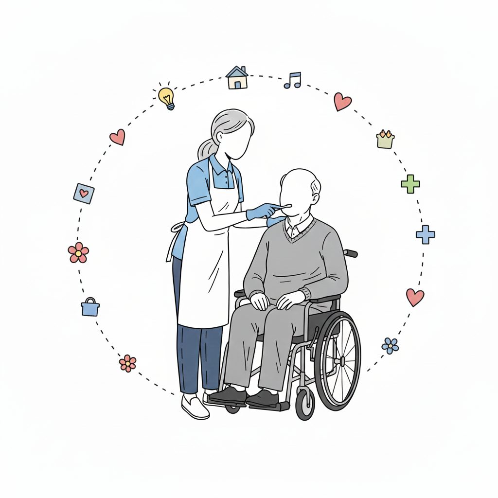 利用者に歯磨きする介護士