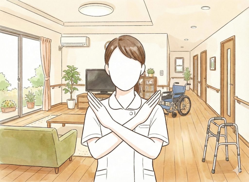 手をバツにする介護士