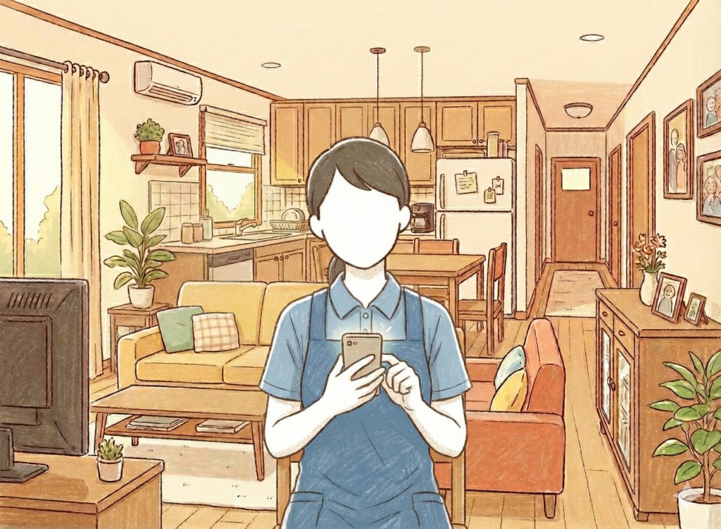 スマホを見つめる介護士