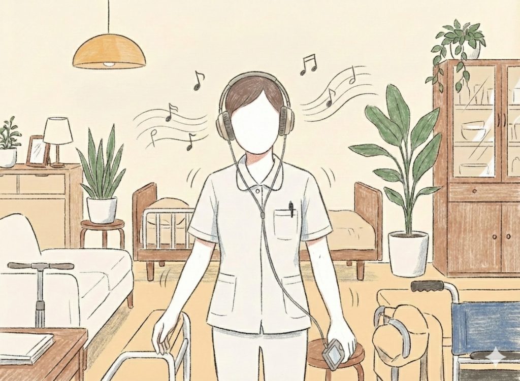 音楽を楽しむ介護士