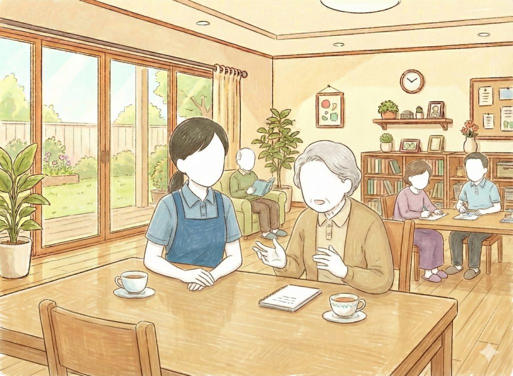 利用者の話を聞く介護士