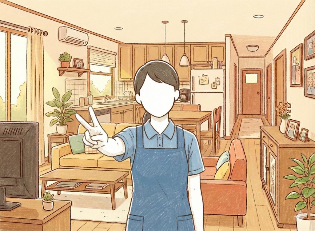 指二本を突き出す介護士