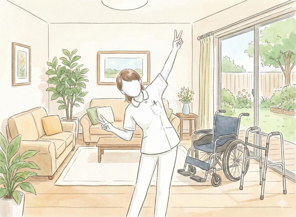 ピースする介護士