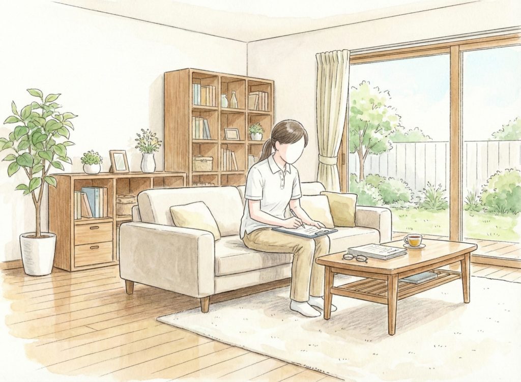 報告書を書く介護士