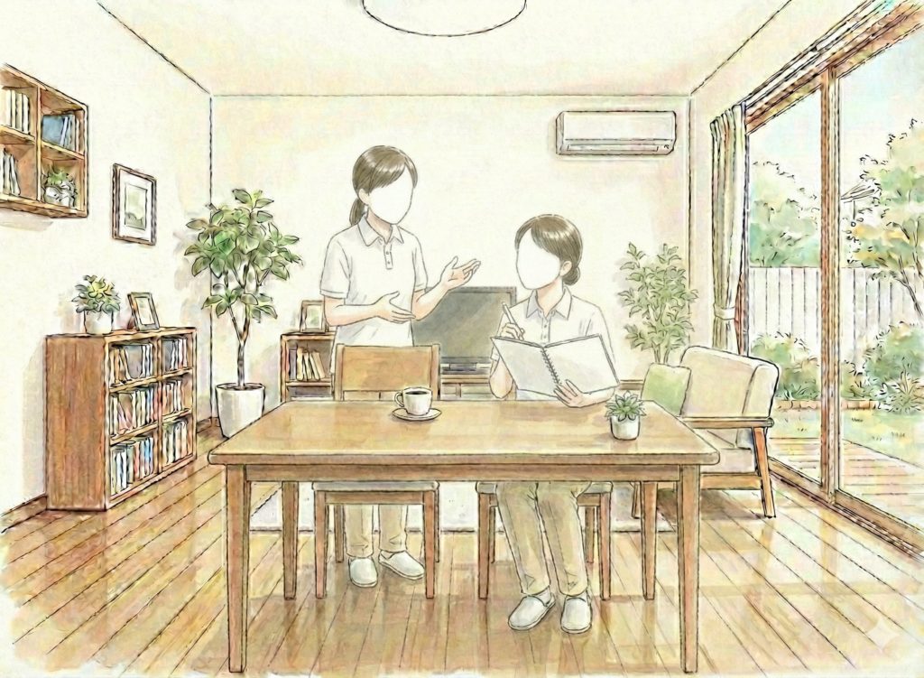 口頭で申し送りをする介護士