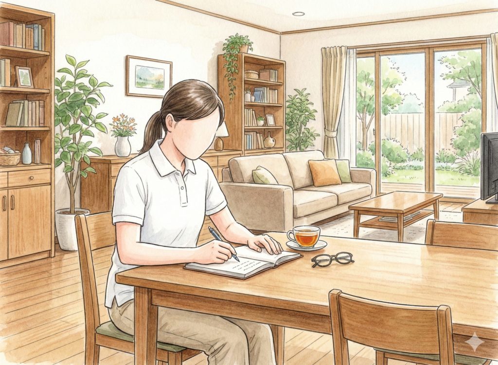 日記を書く介護士