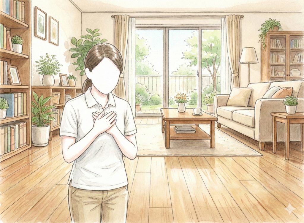 胸に手を当てる介護士