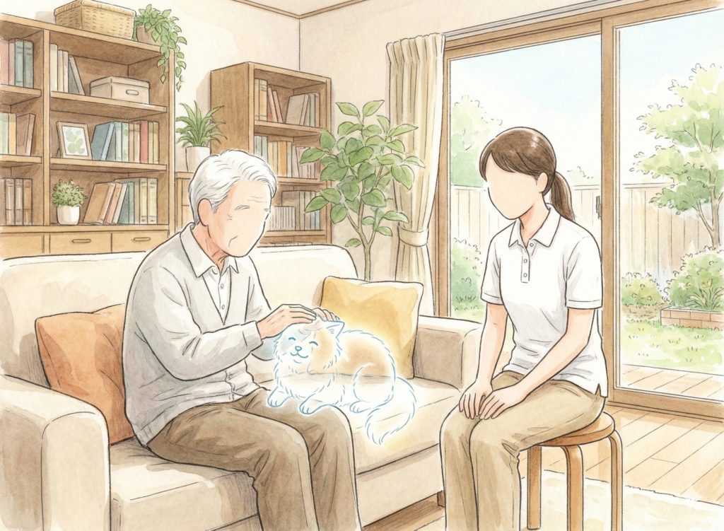 幻覚の動物を可愛がる利用者