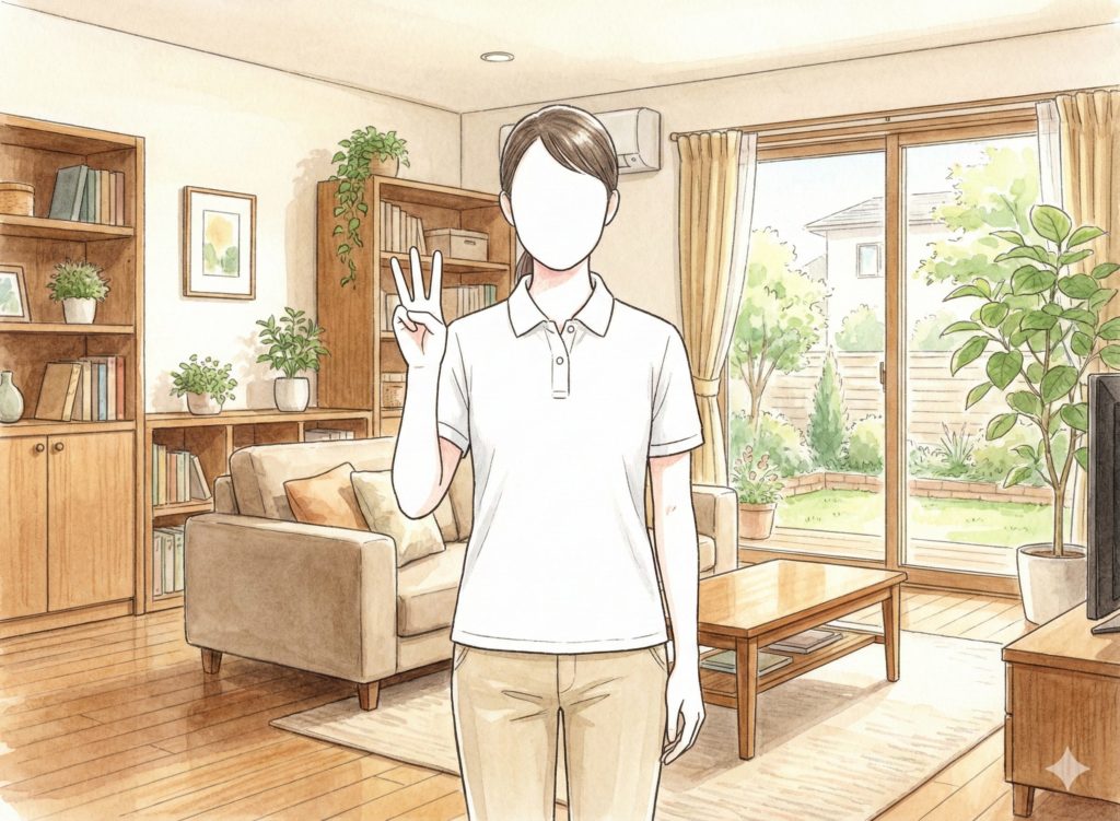 3本指を立てる介護士