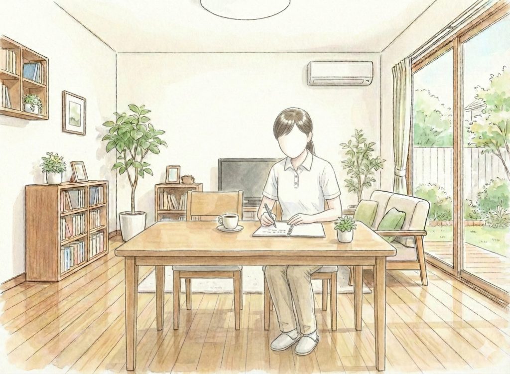 ノートを書く介護士