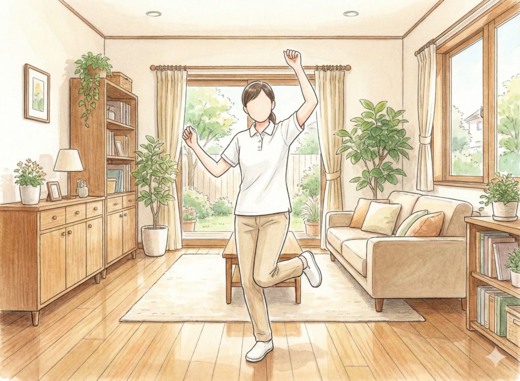 小躍りする介護士