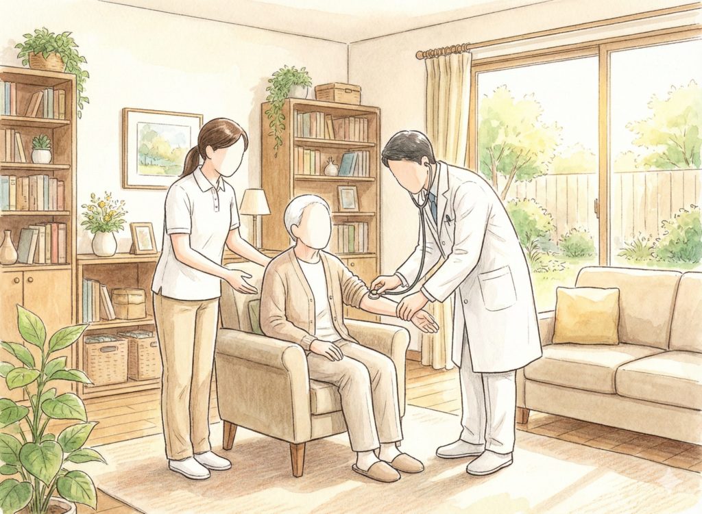 医者に利用者を診せる介護士
