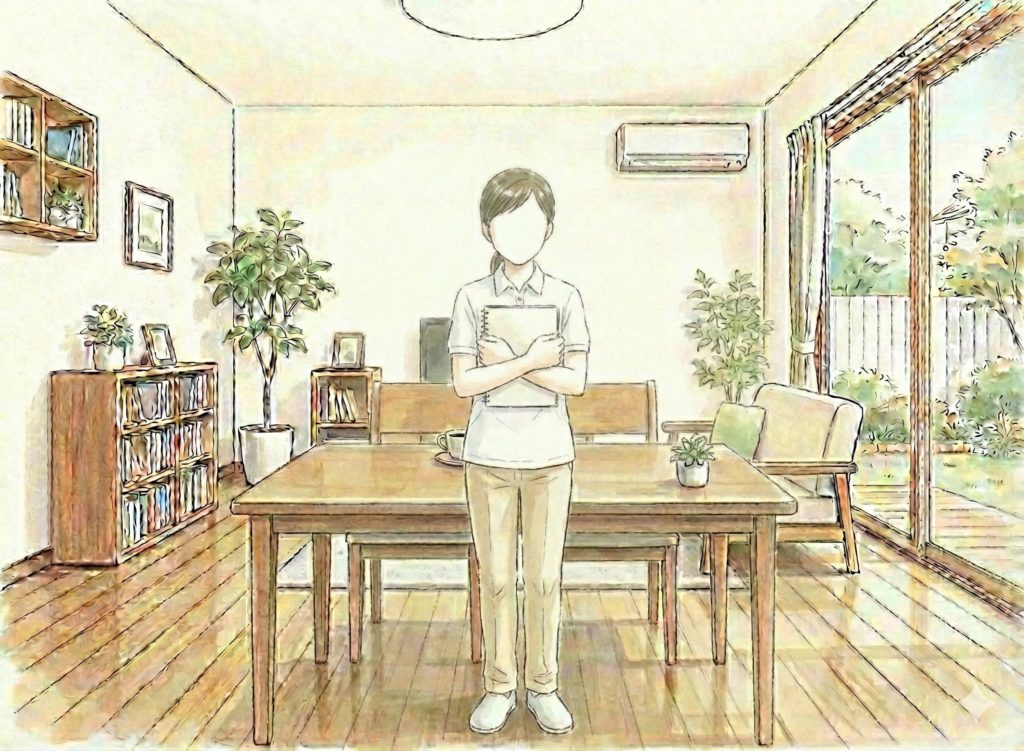 ノートを大事に抱える介護士