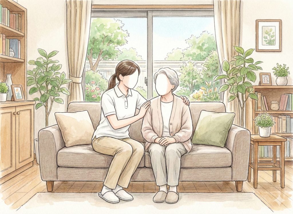 利用者と話する介護士