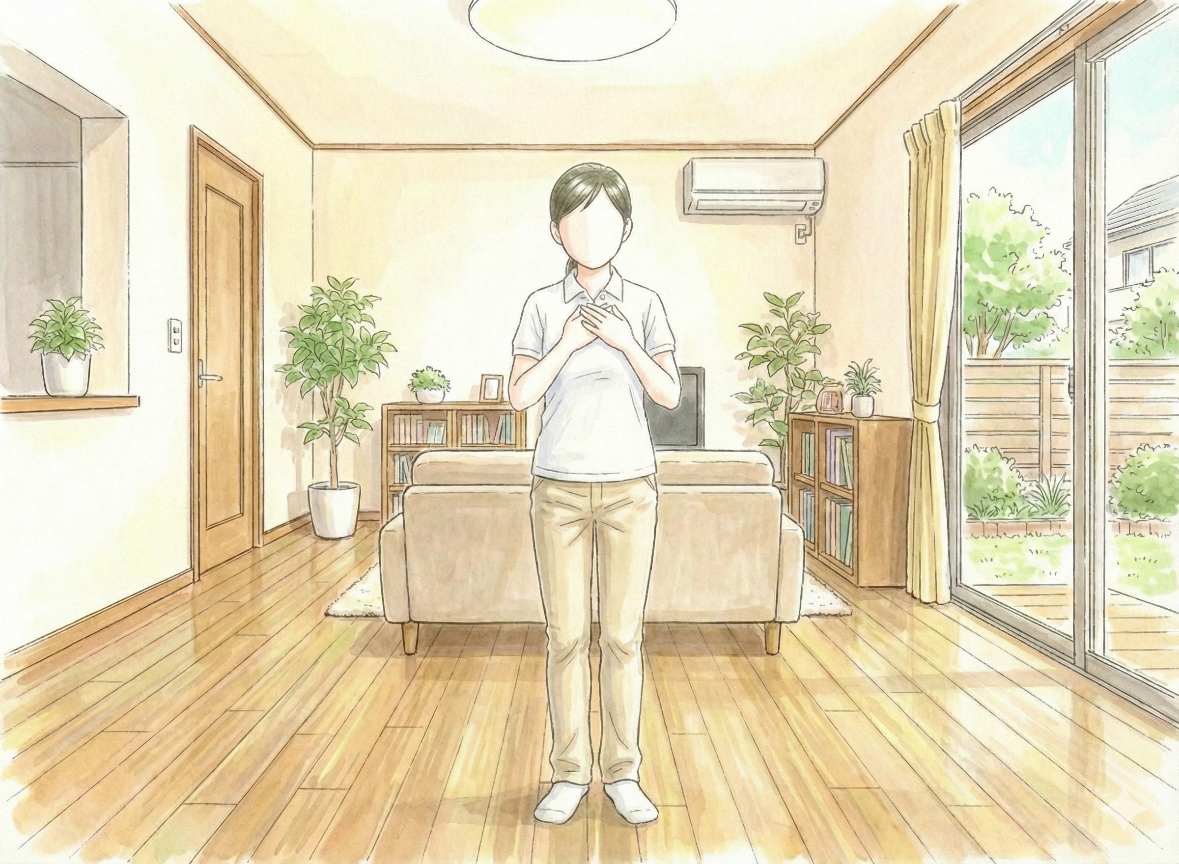 胸に手を当てる介護士