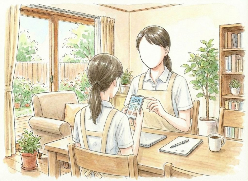 新し職場をスマホで探す介護士