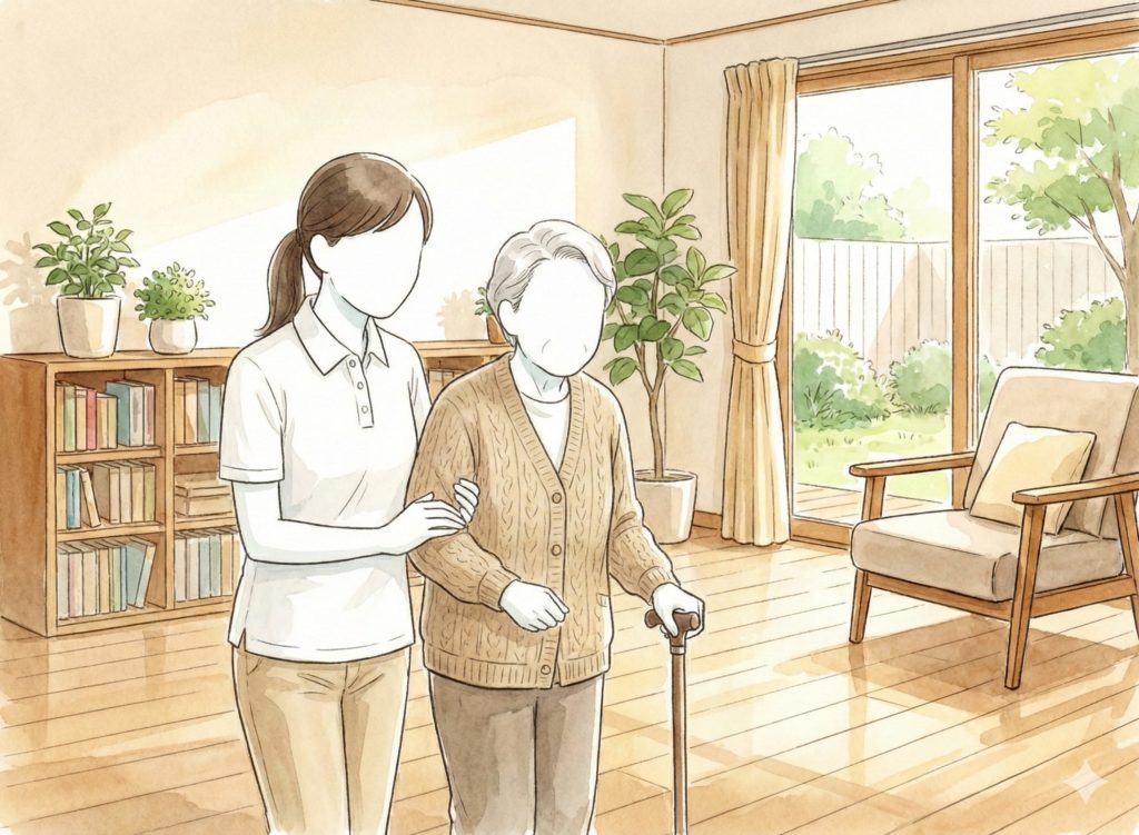 歩行に寄り添う介護士