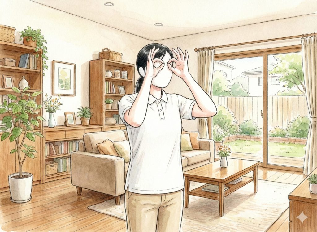 両手で眼鏡を作る介護士