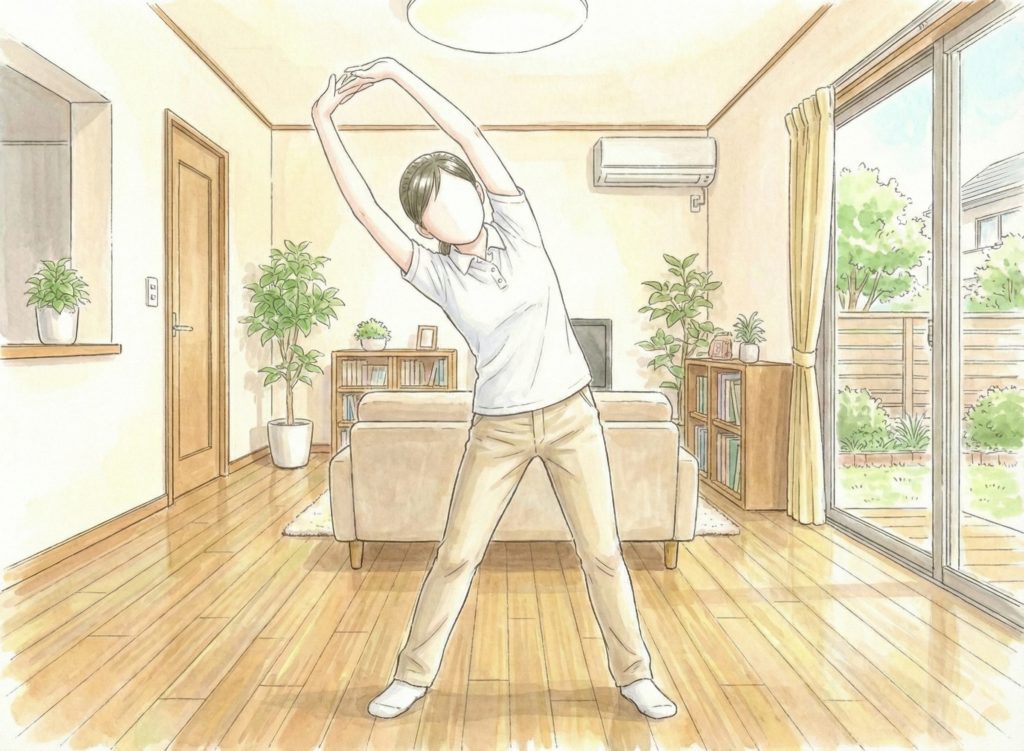 伸びをする介護士