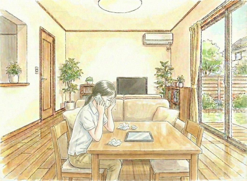 泣きながら電話する介護士