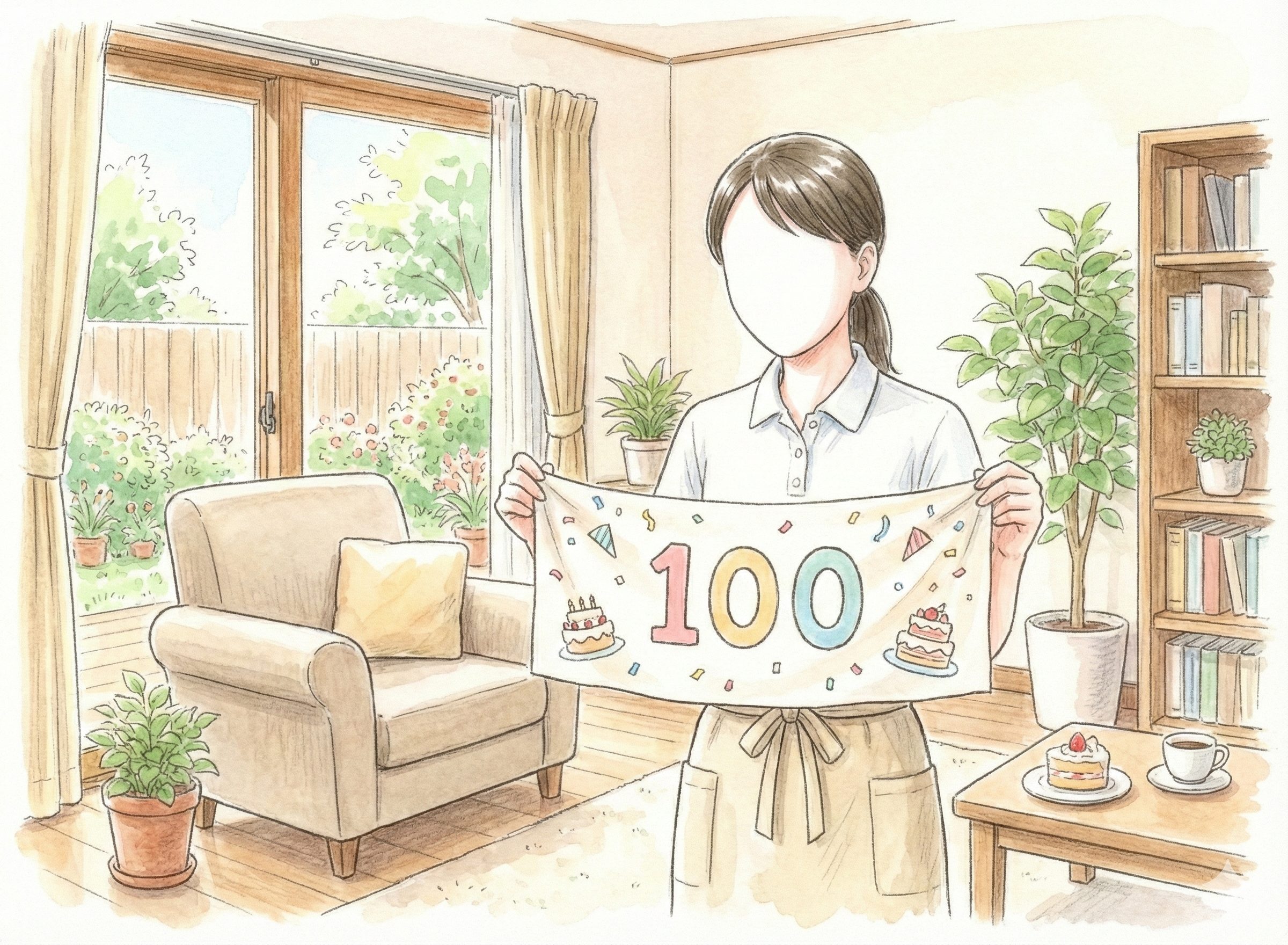 祝100記事を祝ってくれる介護士