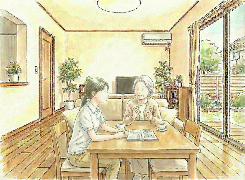 利用者の話を聞く介護士