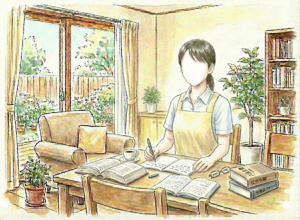 法律を勉強している介護士