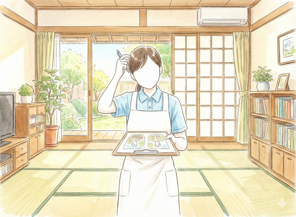 間違い探しをする介護士