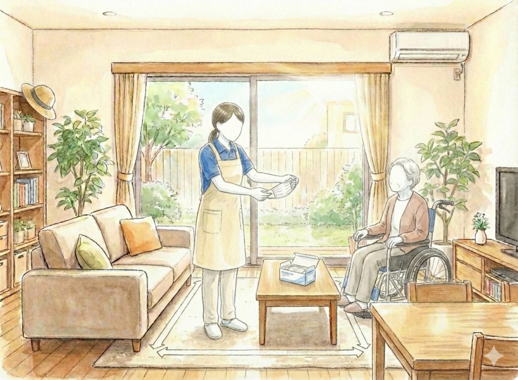 マスクの使用を促す介護士