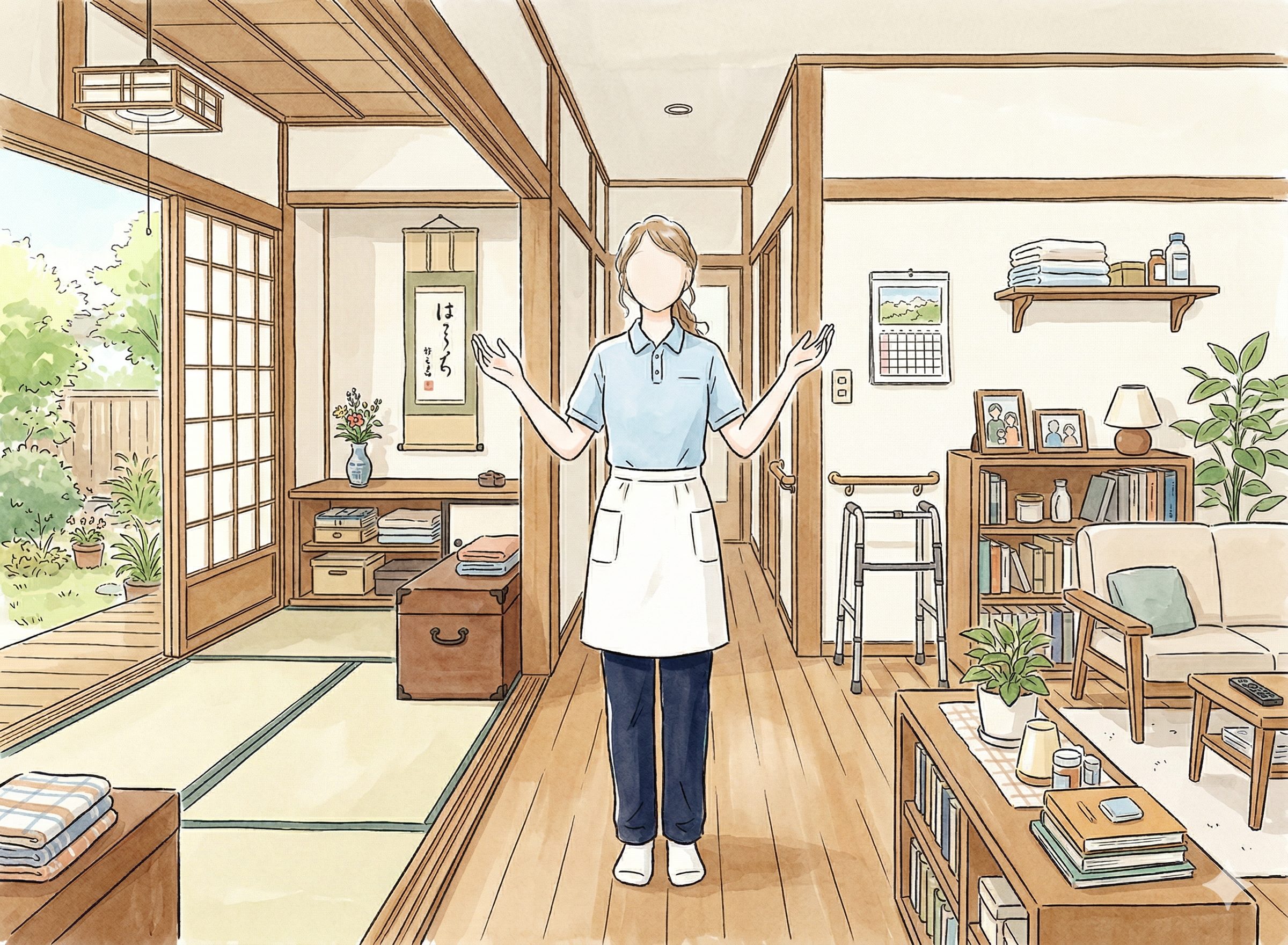 深呼吸する介護士