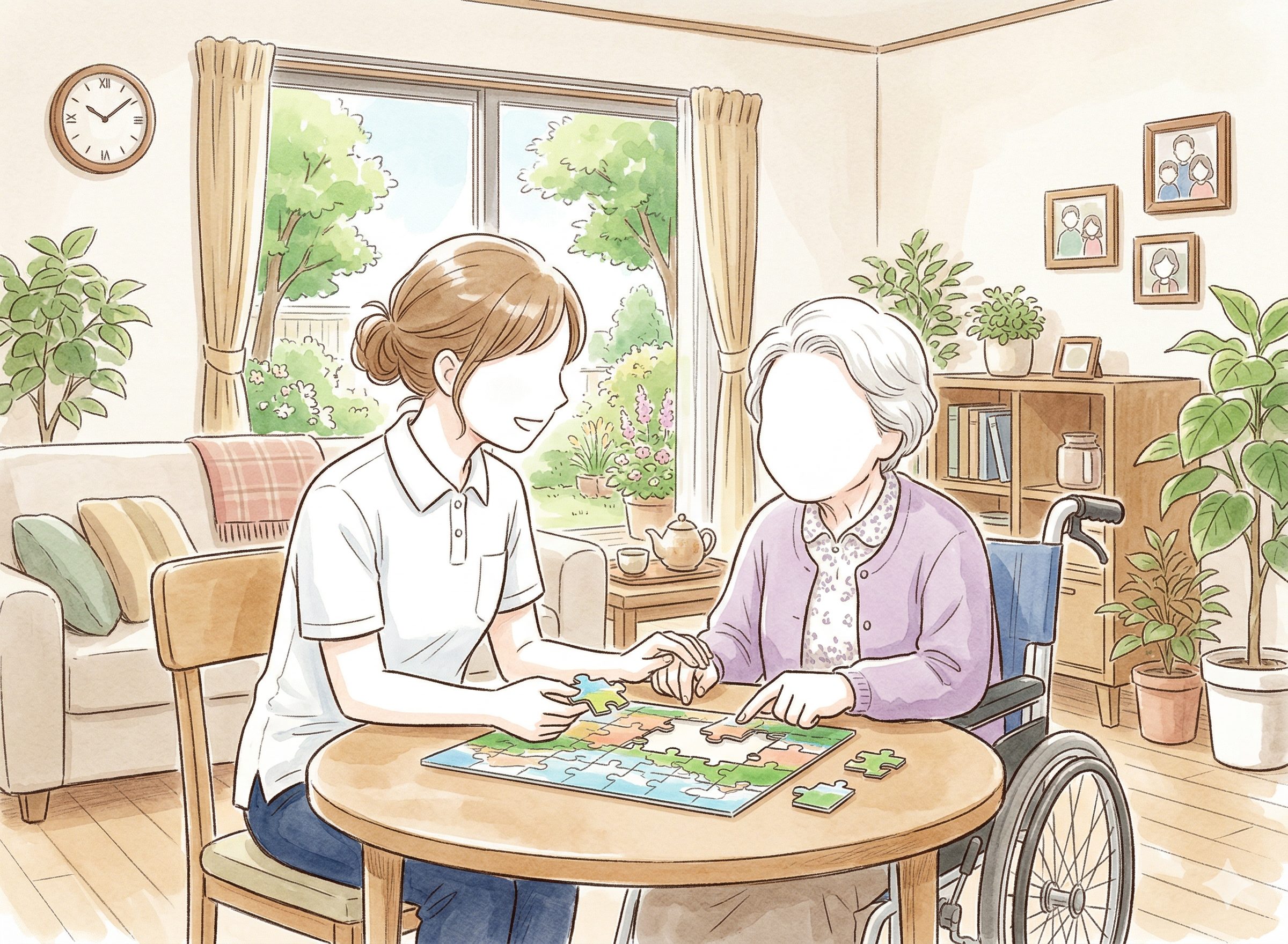 利用者と楽しく過ごす介護士